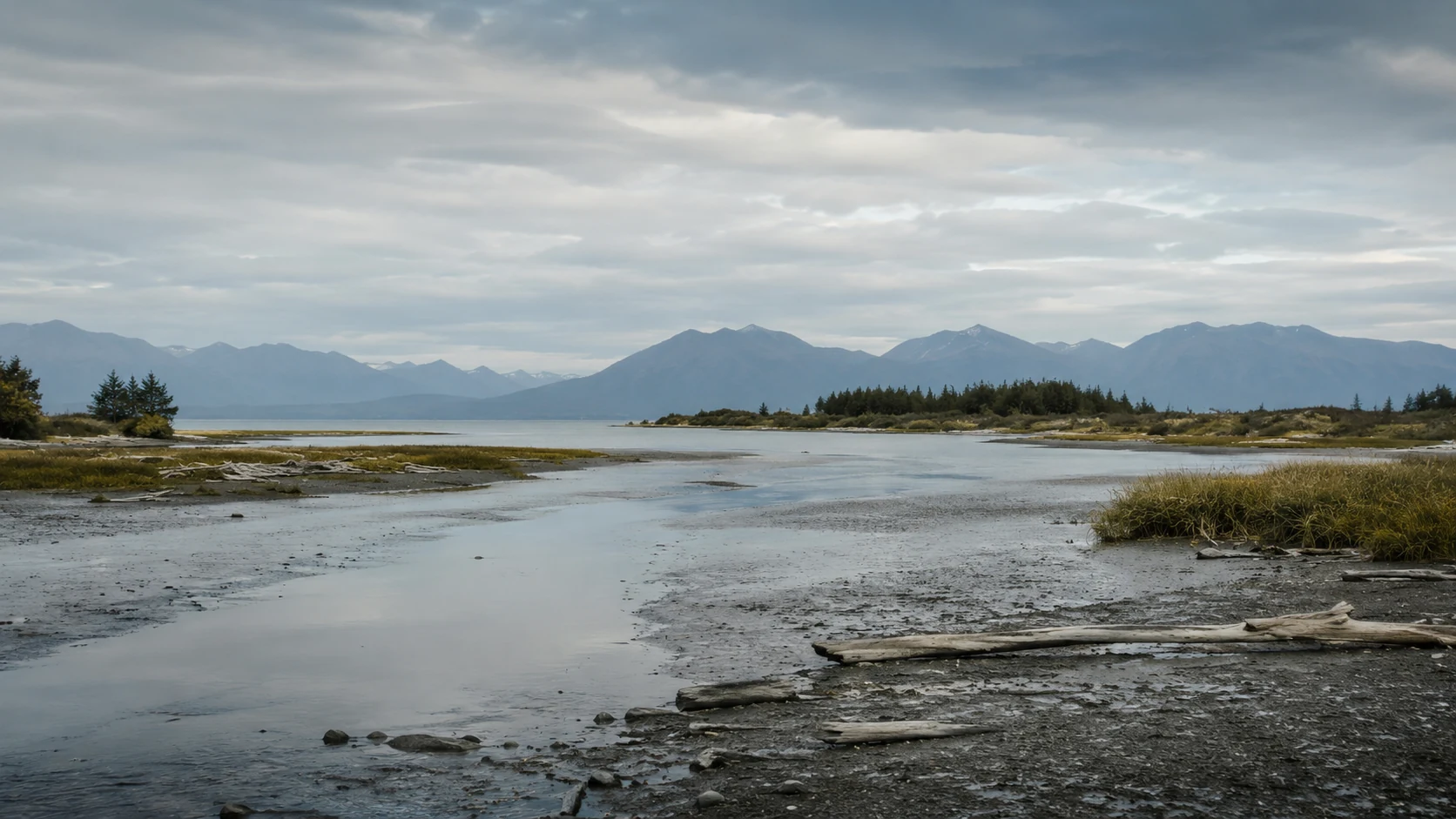 Generated landscape illustration of Ship Creek before the townsite.
