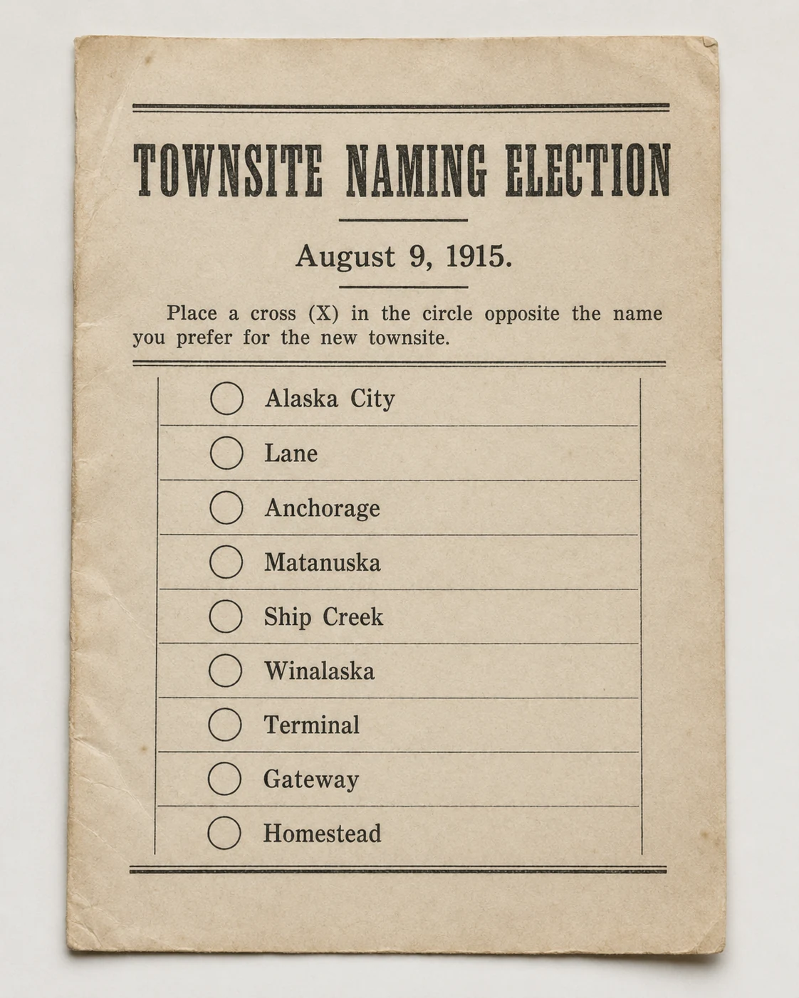 Generated reconstruction of a 1915 town-naming ballot.